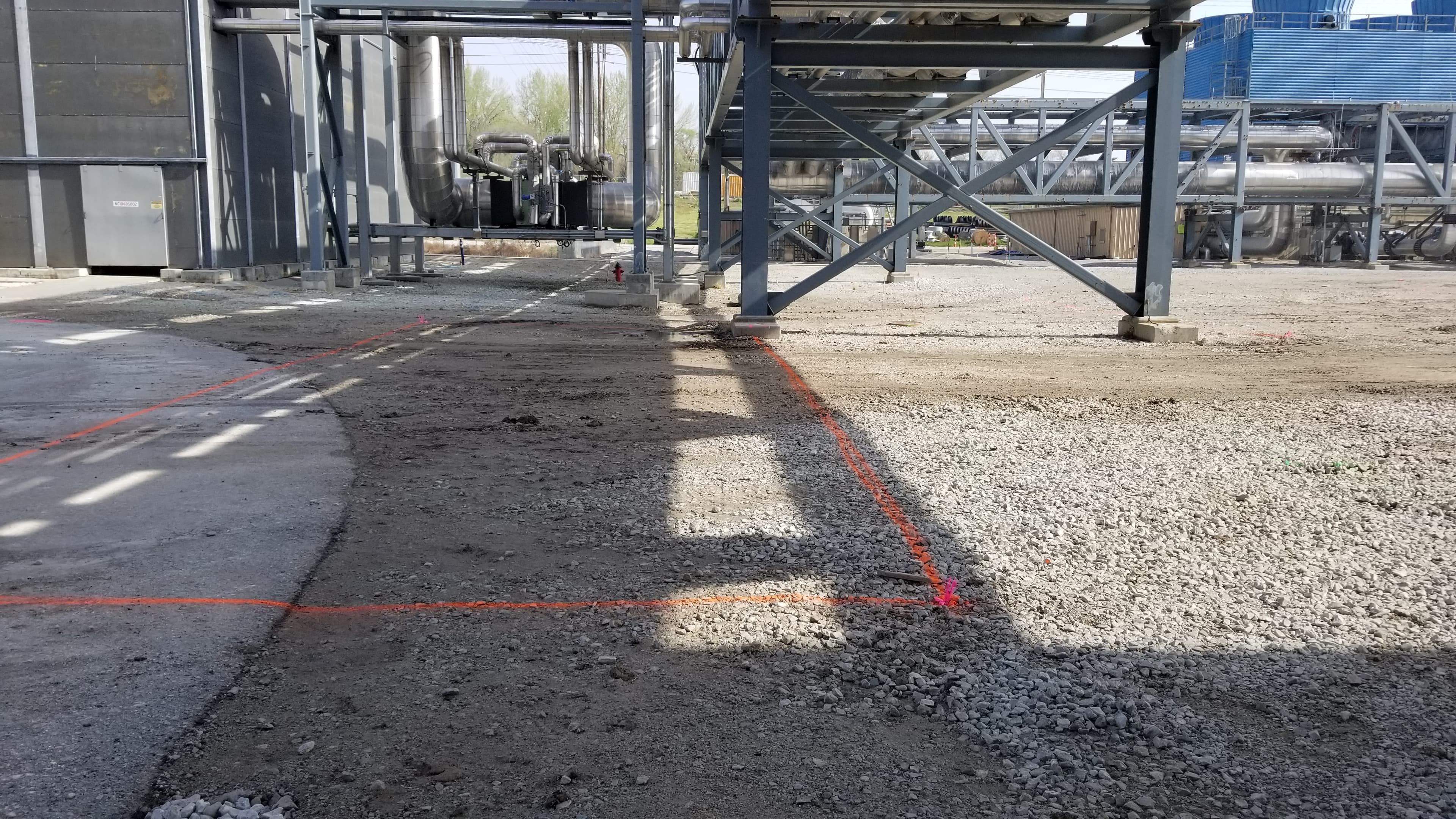 Construction site with survey markers